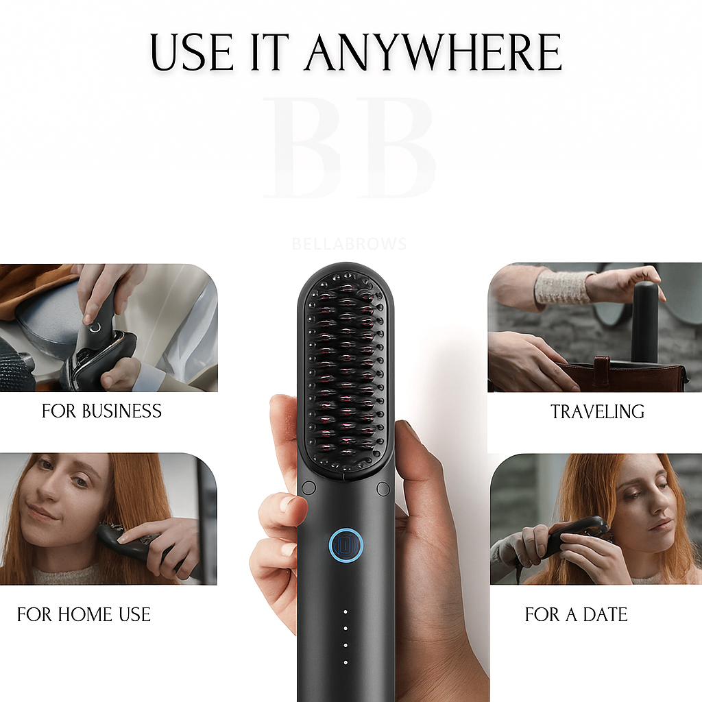 Portable smoothing brush – Tame your unruly strands. In seconds.