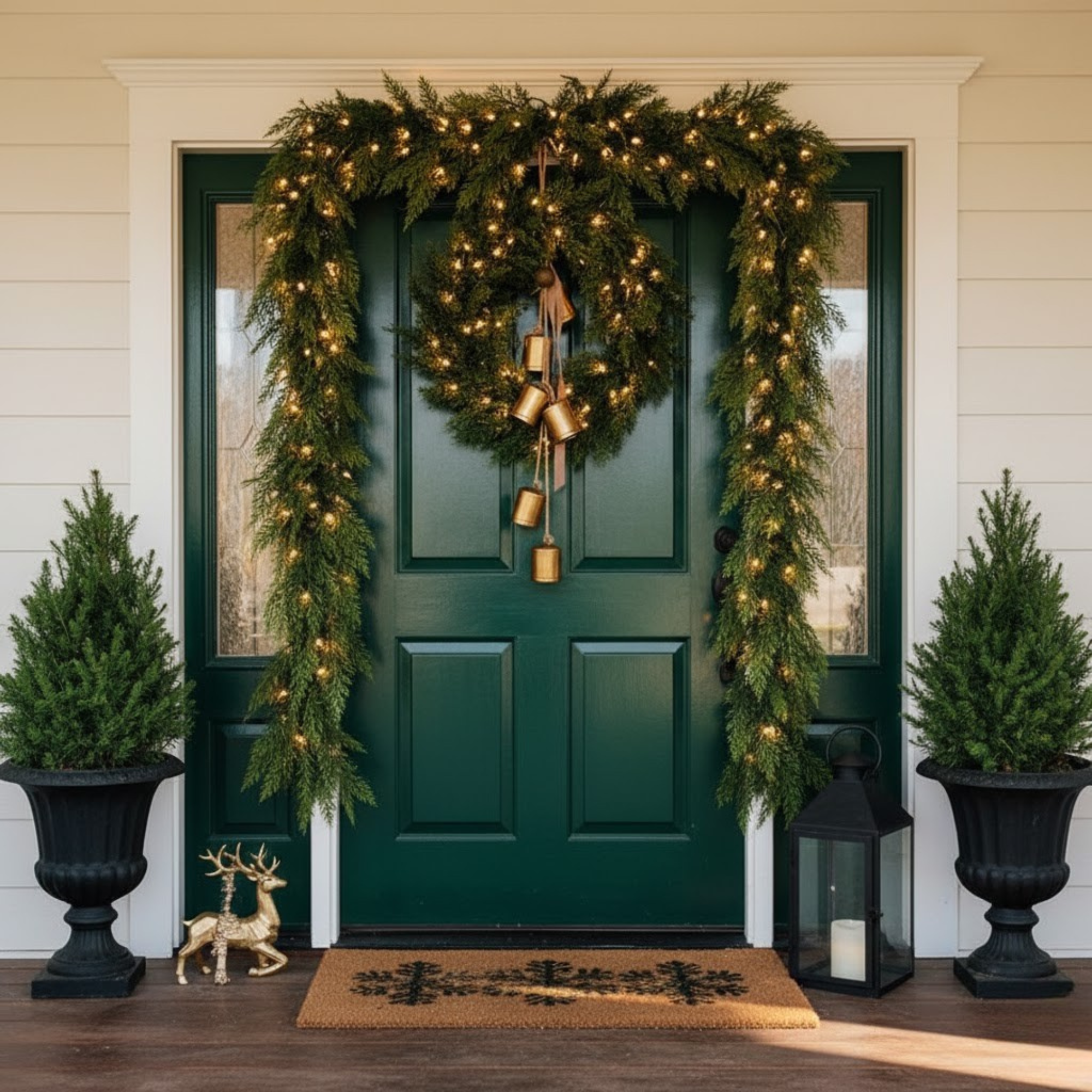 Two Piece Artificial Cedar Garland Set with Hand Tied Hanging Loops, Six Feet Long Each for Stairs and Mantels