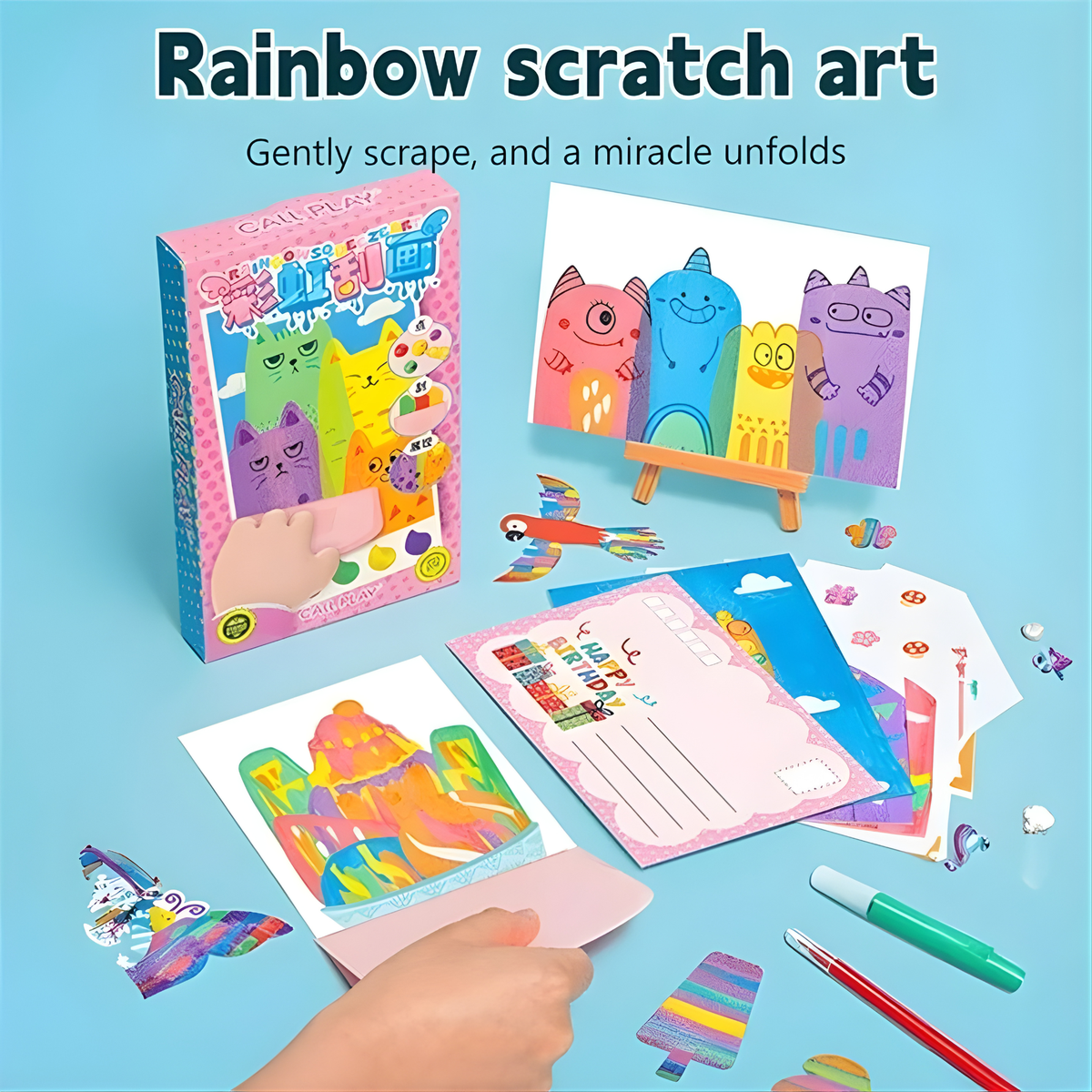 Magic Squeegee Paint Kit™ – Peel, Scrape & Reveal Rainbow Art – Valcero